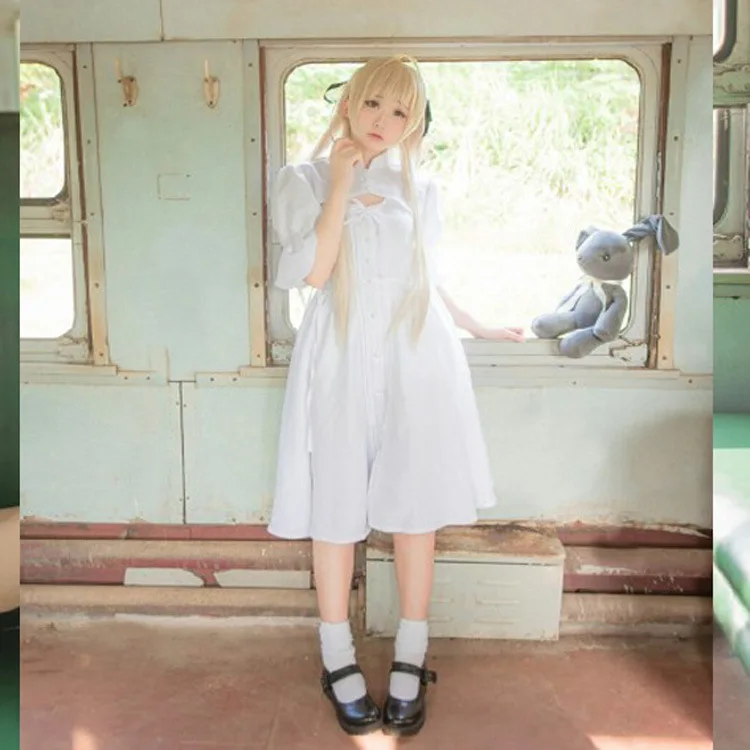 Anime Yosuga No Sora Kasugano Sora Cosplay Costume Lolita White Cosplay Dress Lady Halloween Costume Party Dress Wig Bunny