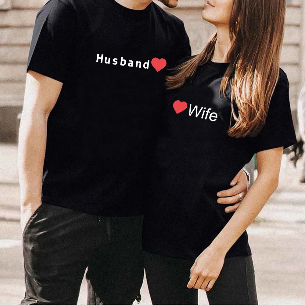 

Wife and Husband Couples T Shirt Print Couple Tshirt Summer Fashion Woman T-shirt Casual O-Neck Tops Lovers Tee Shirt QL014