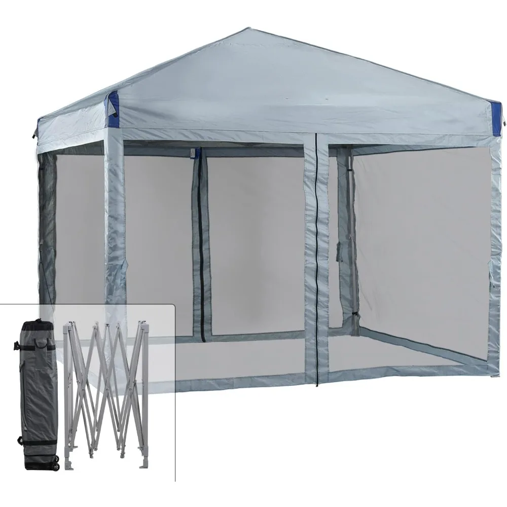 12x12フィート ポップアップキャノピーテント ネット付き、防水210Dオックスフォード生地シェード、組み立て簡単な車輪付き商業用ガゼボ