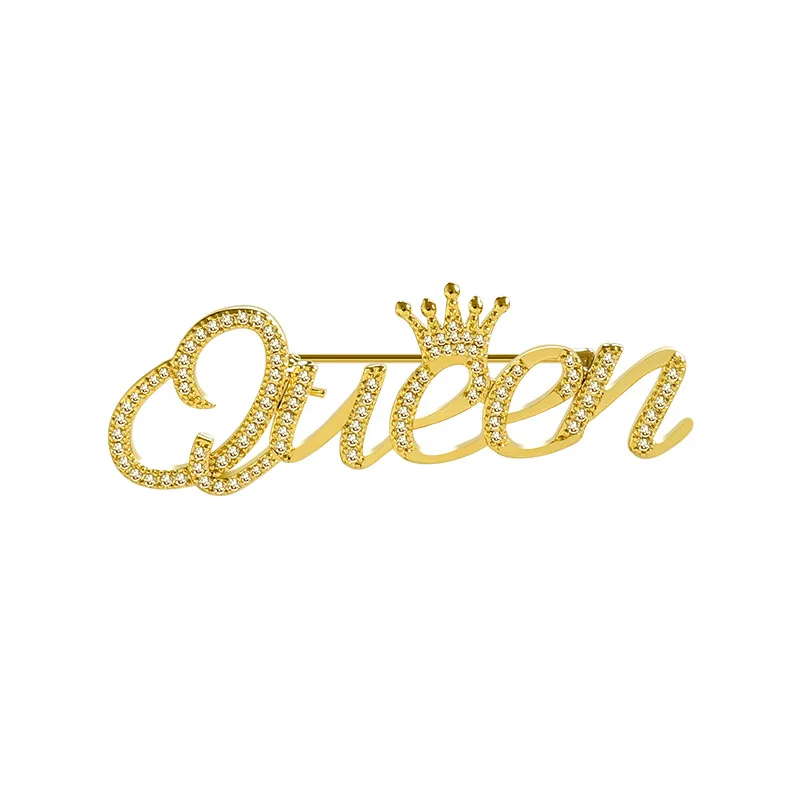 Q Piece Women Cute Letters Queen Crystal Brooches Personality Fixed Clothing Accessories Brooches For Women