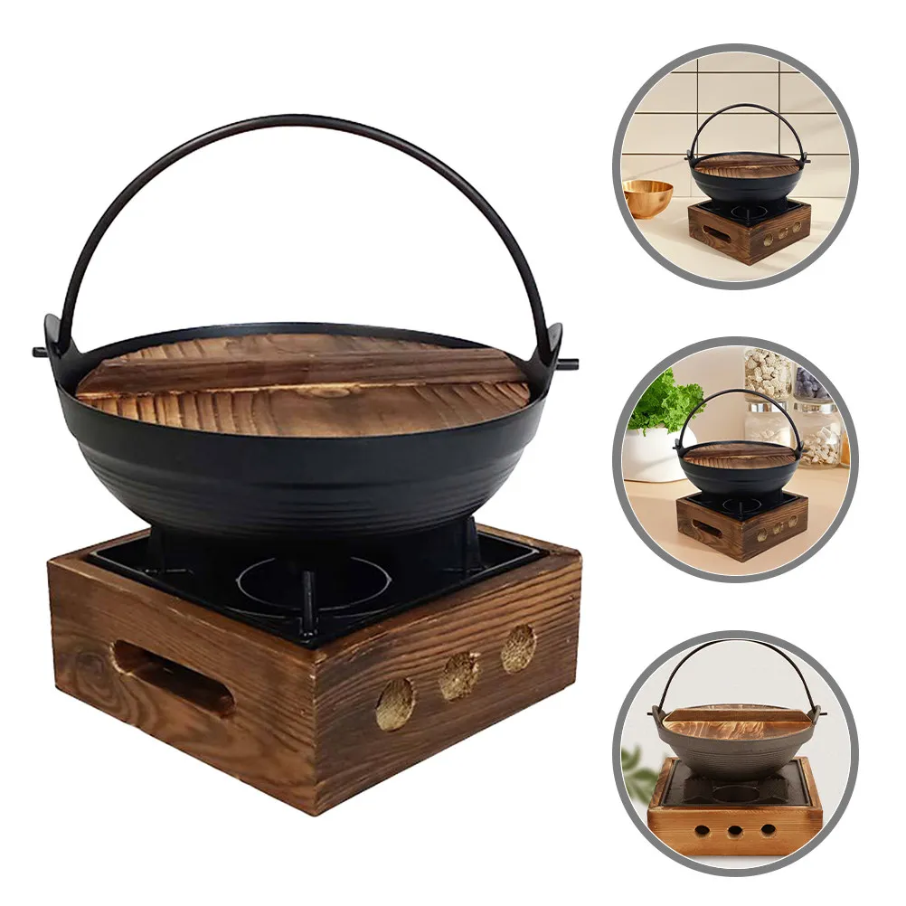 

1Set Japanese Style Cast Iron Sukiyaki Pot Outdoor Cooking Stew Pan Portable Non-Sticky Hot Pot Camping Picnic Iron Cookware