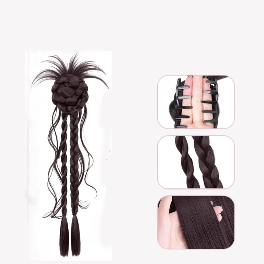 50 سنتيمتر كسول الطبيعية ريشة الدجاج الاصطناعية رئيس شعر مستعار كليب فتاة حلوة الملتوية الضفائر شعر مستعار ذيل حصان #5