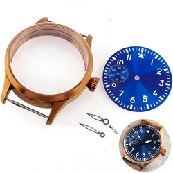 Bronze Plated 42mm Watch Case for eta 6497 3600 Hand Winding Movt 37MM Black Blue Green Dial Watch Part Luminous Spare Part