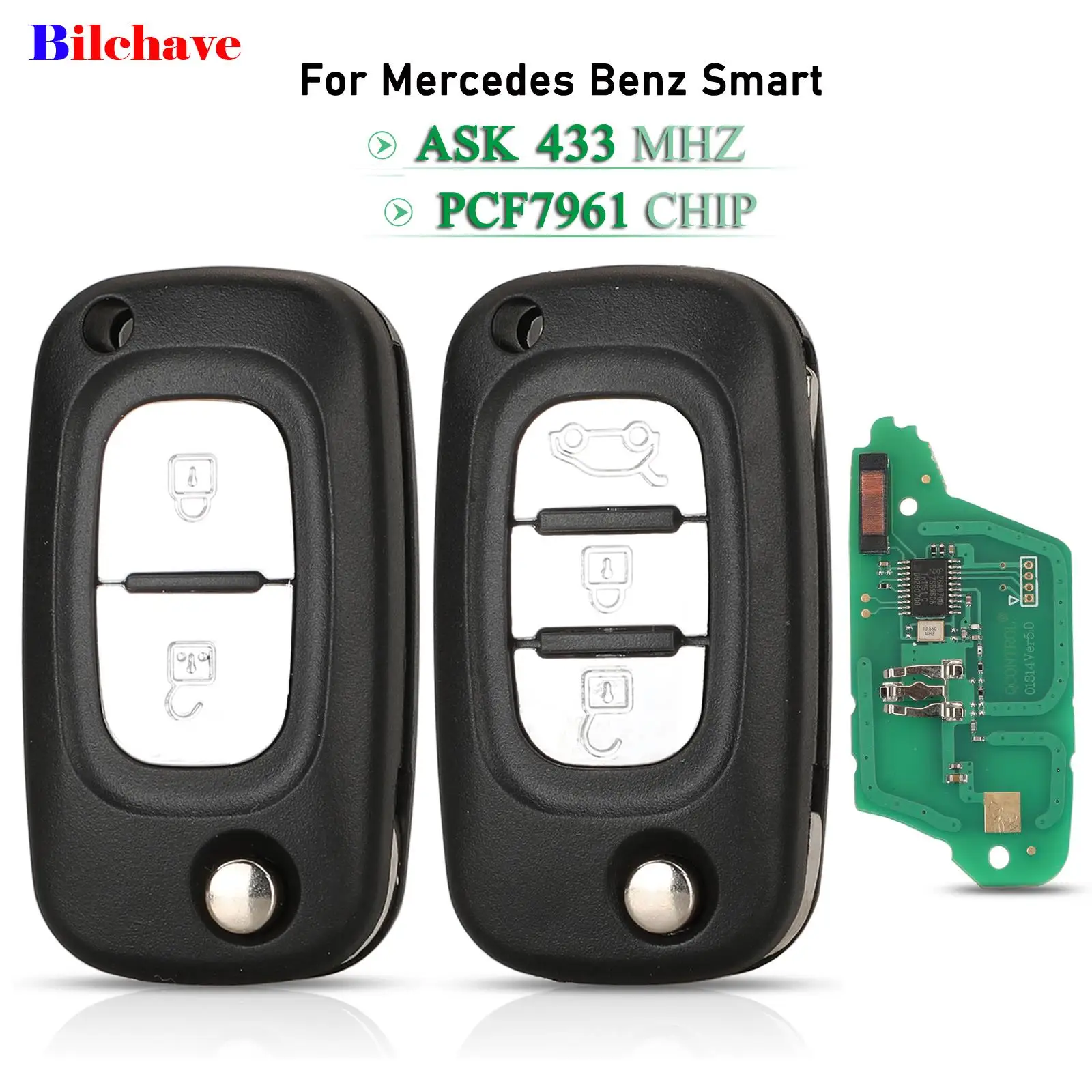 Jingyuqin Fabbrica Originale Per Mercedes Benz Smart Fortwo 453 Forfour Flip Chiave A Distanza Dell\'automobile ASK 433 Mhz PCF7961 Chip 2/3 Pulsante