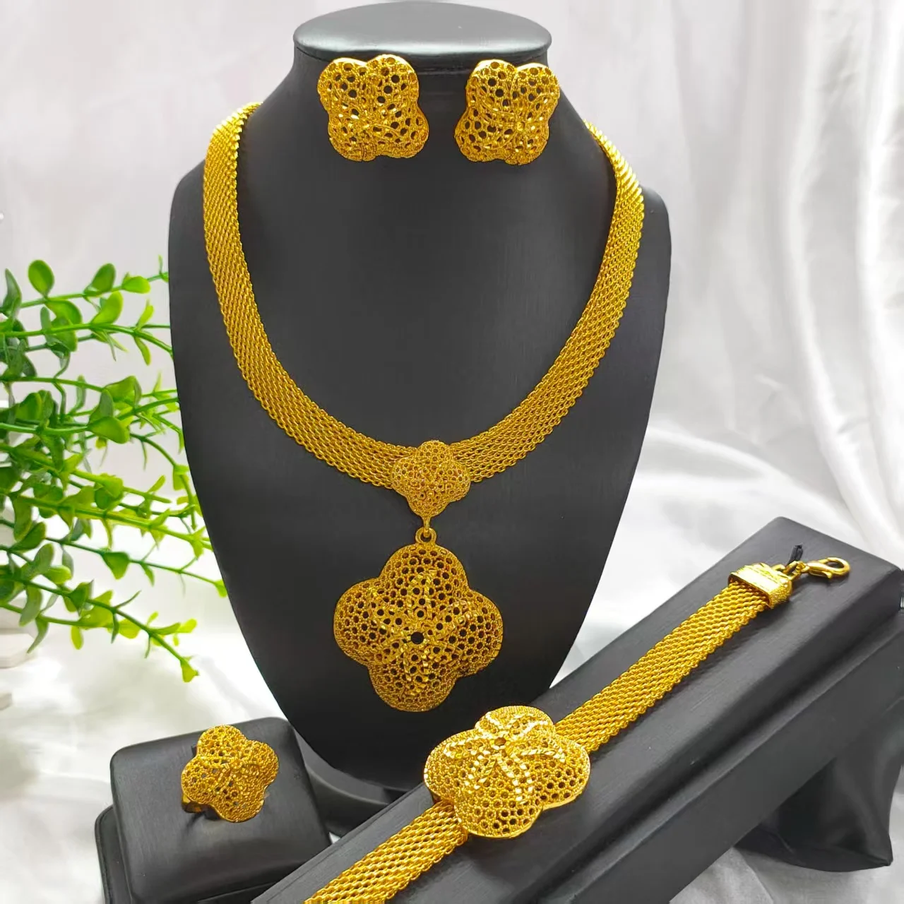 

GOOD Luxury Flower Gold Plated Necklace Sets For Women Wedding Dubai African Jewelry Set Indian Jewellery Anniversary Gifts