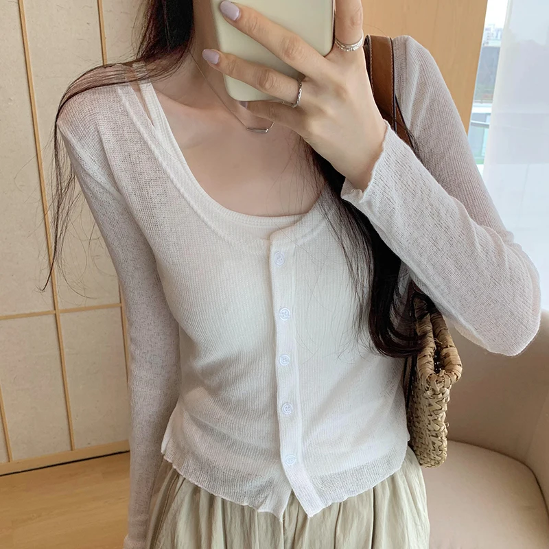 2024 New Knit Cardigan Women Sexy V Neck Long Sleeve Knitted Sweater Coat Korean Style Vintage Slim Cardigan