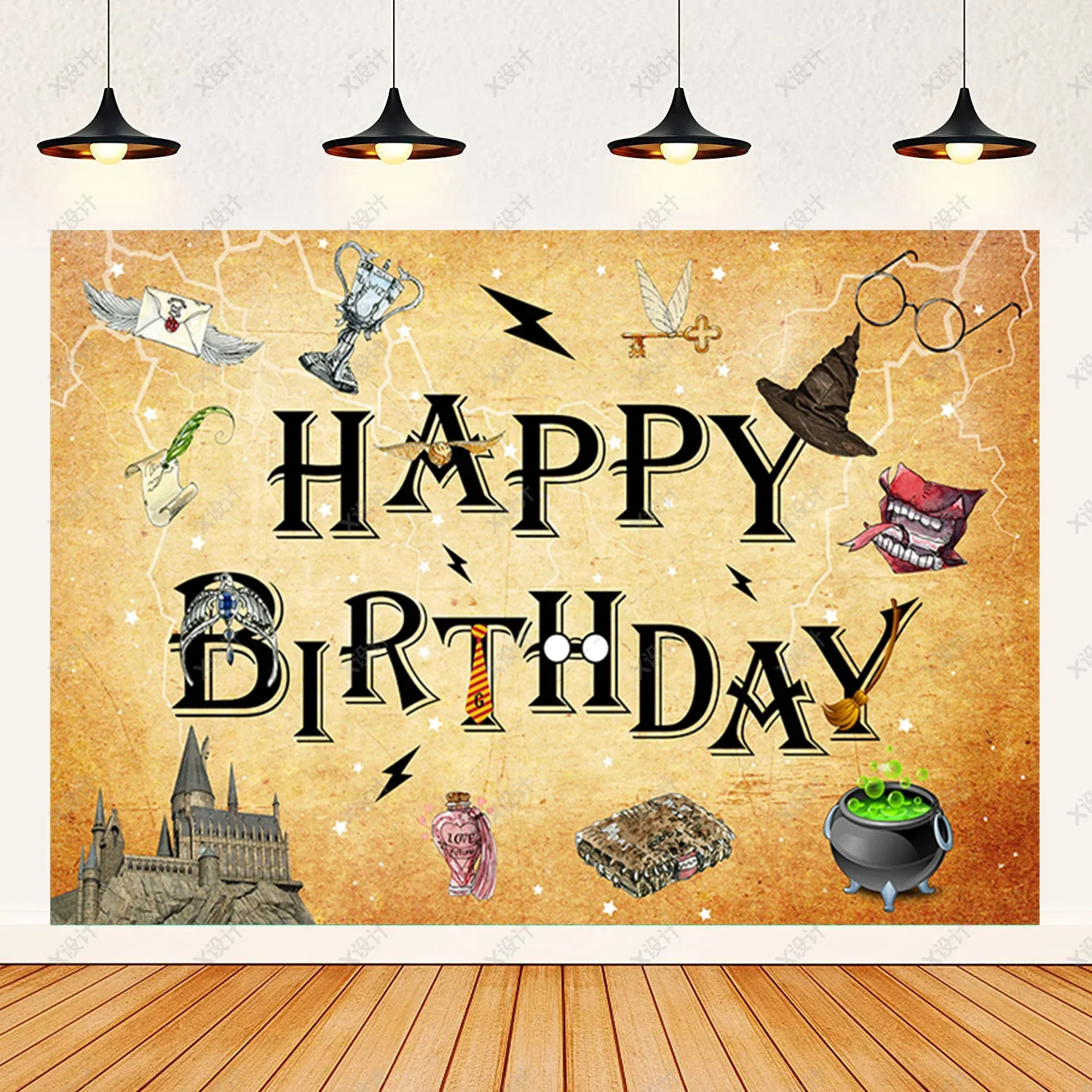 Cartoon Wizard Castle Magic Academy Background Child Birthday Party Cake Table Backdrop Decor 9 3/4 Platform Banner Photo Props