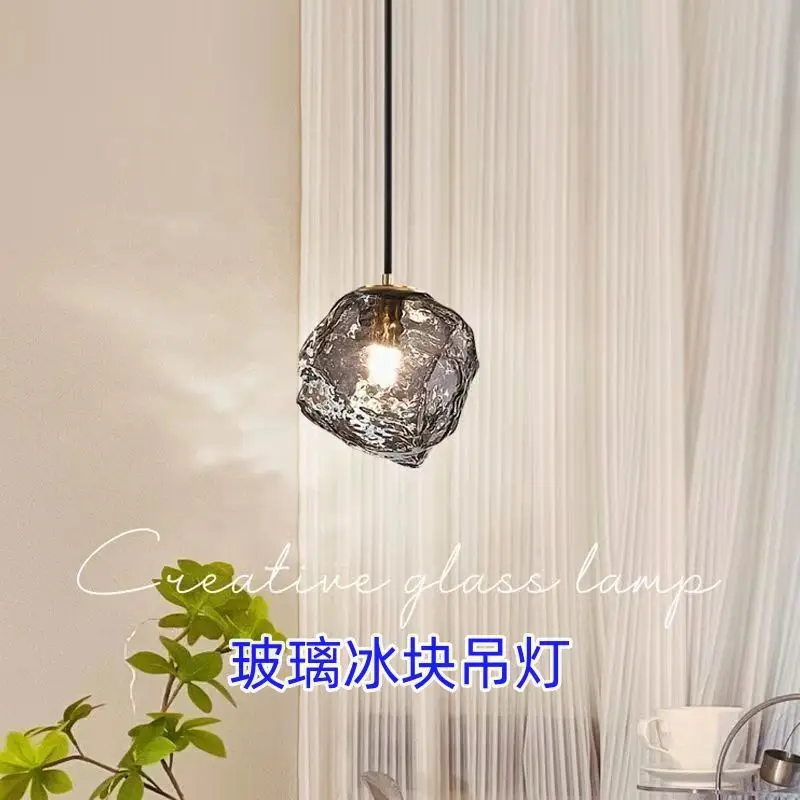 

Minimalist Art Bedroom Bedside Chandelier Ice Design Sense Restaurant Light Porch Lava Shape Fishing Line Chandelier Glass HOT