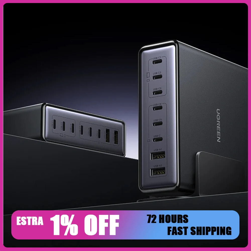 UGREEN 200W GaN Charger 8 in 1 Desktop Laptop Fast Charging Stand For Phone Tablets Smart Watch Desktop Charging Station