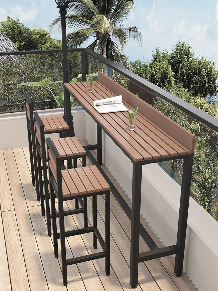 A  Outdoor Bar Table and Chair Outdoor Anti corrosion Sunscreen Balcony Terrace Long Table
