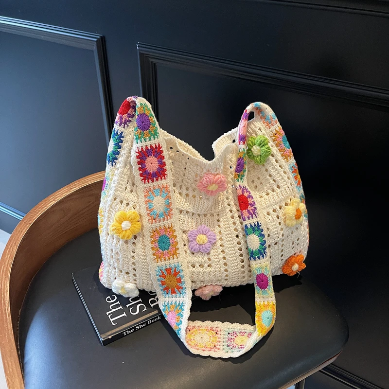 

Fabric Fashion Shoulder Bags Flowers Female Handbags Large Capacity Hollow Out Summer Beach Bags Casual Tote Purses 2025