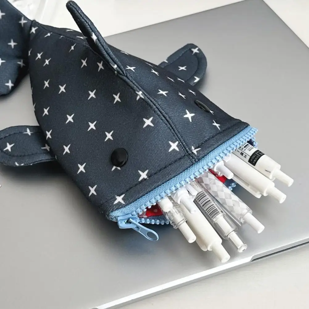 Cute and funny large capacity Shark Shape Capacity Imitation Fish Storage Pencil Case Creative Journal Student Supplies Statione