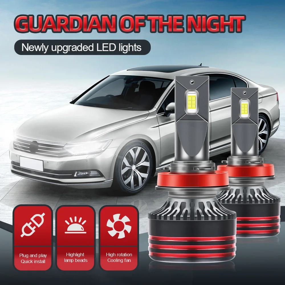 

TEENRAM 2PCS 20000LM CSP Chips 150W H11 Car Lamp Bulbs Car Headlight Turbo Fan 6000K White