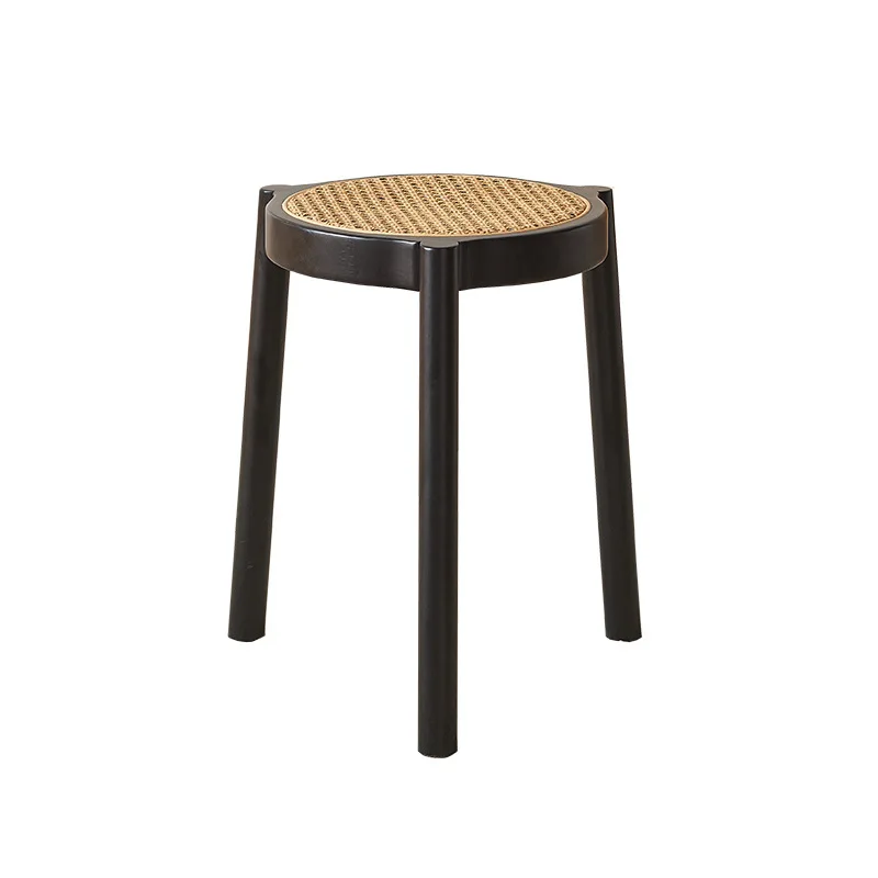 

Nordic stackable rattan modern simple living room small round stool, household solid wood shoe change casual small bench