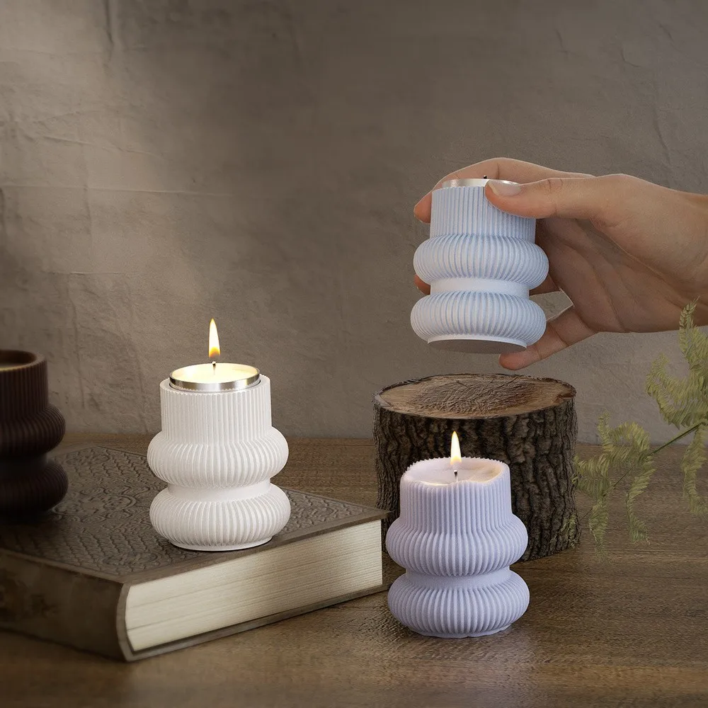 ثلاثية الأبعاد شريط شمعة حامل قالب من السيليكون هندسية أسطواني شمعة معطرة الصابون الجبس قالب خرسانة لتقوم بها بنفسك الحرفية ديكور المنزل