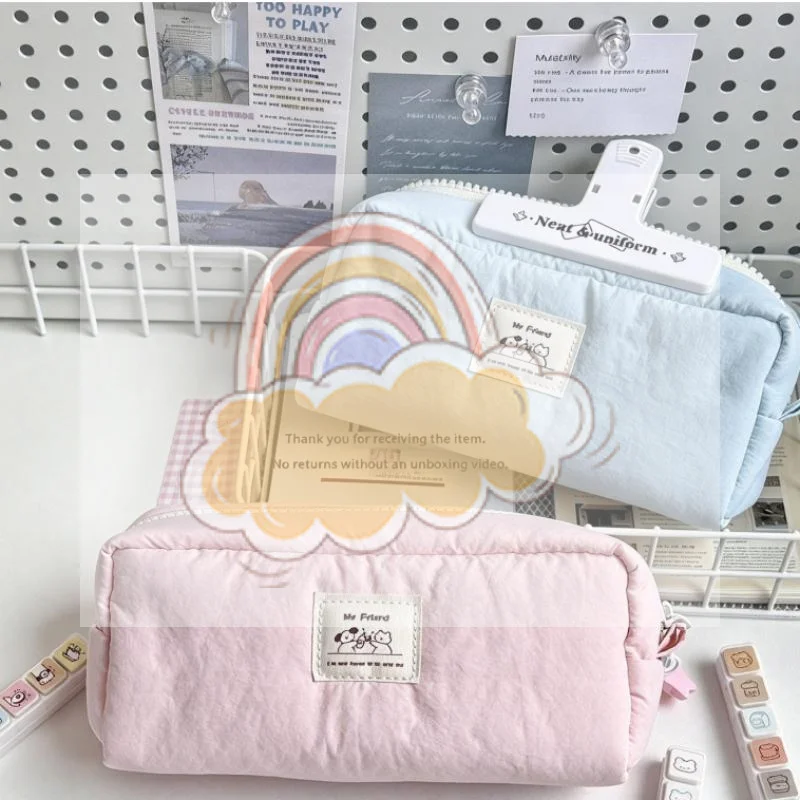Kawaii Pencil Case With Star Charm Pendant Keychain Large Capacity Soft Pen Bag Stationery Pouch For Girls