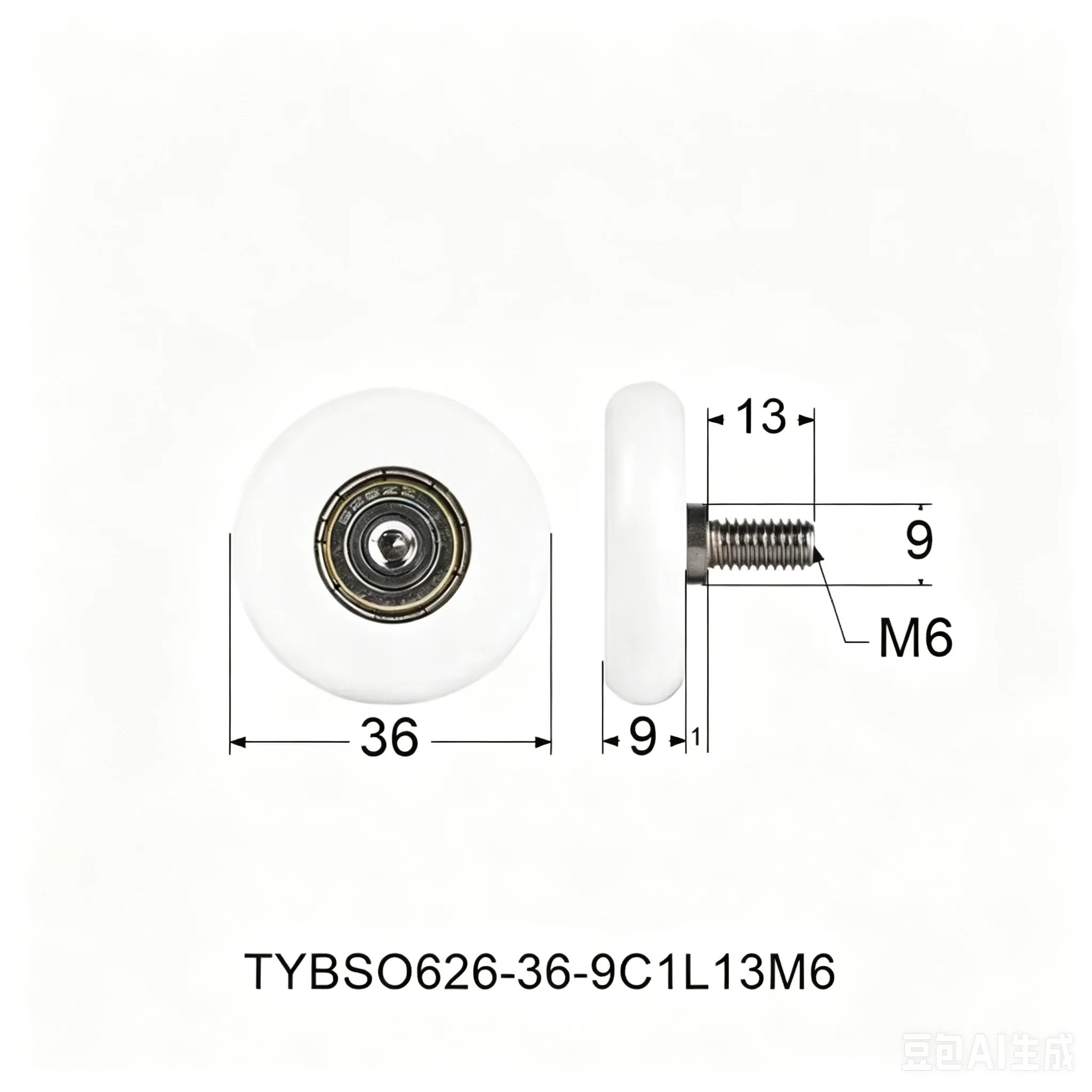 6*25*7 plastic-coated bearing 626POM POM arc roller pulley plus stainless steel screw M6 external screw.