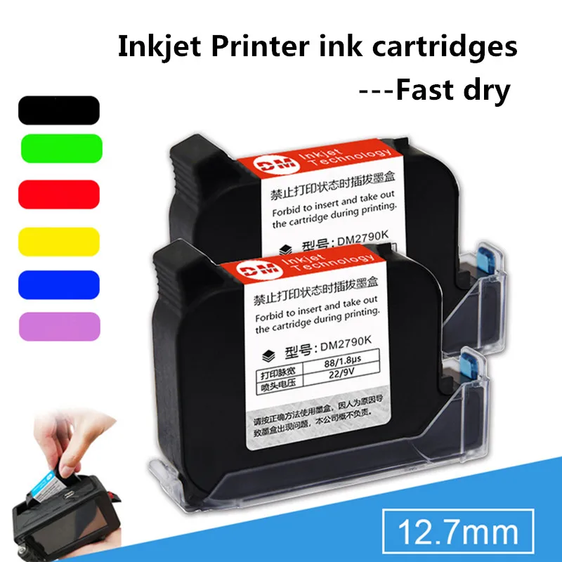 

12.7MM Non Encrypted Hand-held Inkjet Printer Environment-friendly Solvent Based Multi-color Fast Drying Half Inch Ink Cartridge