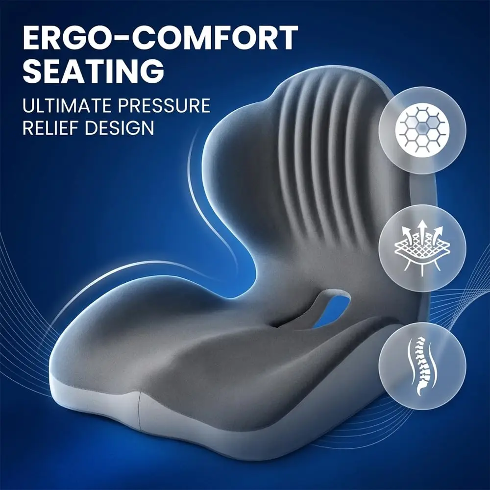 Ergonomic Memory Foam Seat Cushion with Lumbar Support, Posture Corrector for Office Chair