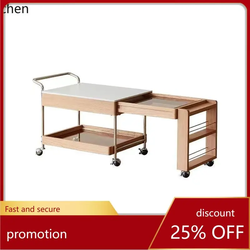 CZ Mobile Coffee Table Sofa Living Room Extendable Tea Brewing Solid Wood Home Use Small Trolley Tea Table Small Apartment
