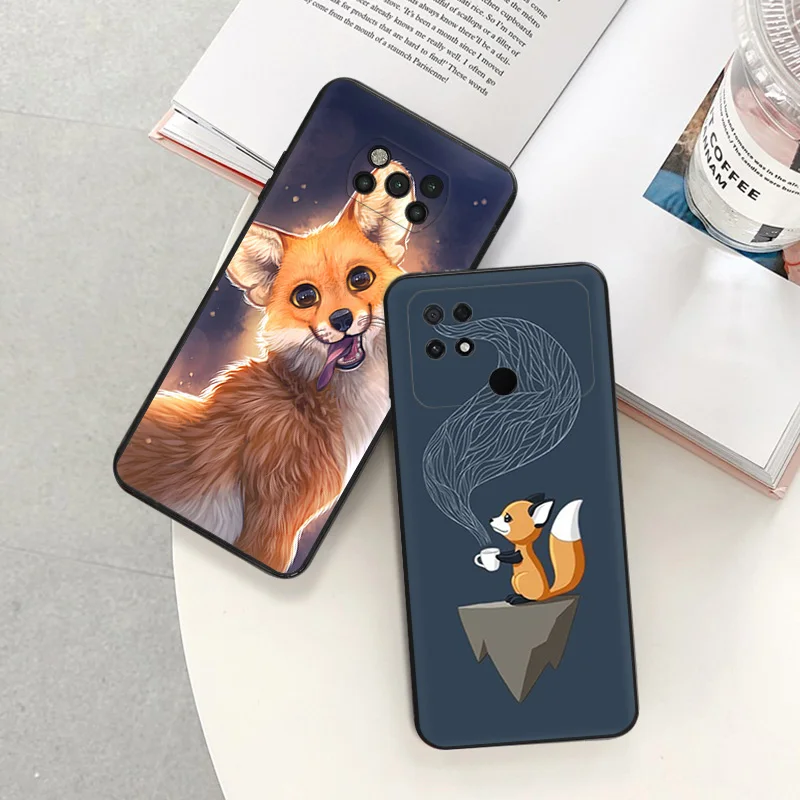 Silicone Black Phone Case for Xiaomi Mi Poco C61 F5 F4 GT F3 F1 X4 X3 X5 M3 M4 Pro M5 C51 C50 C40 Cartoon Raccoon Snow Fox Cover