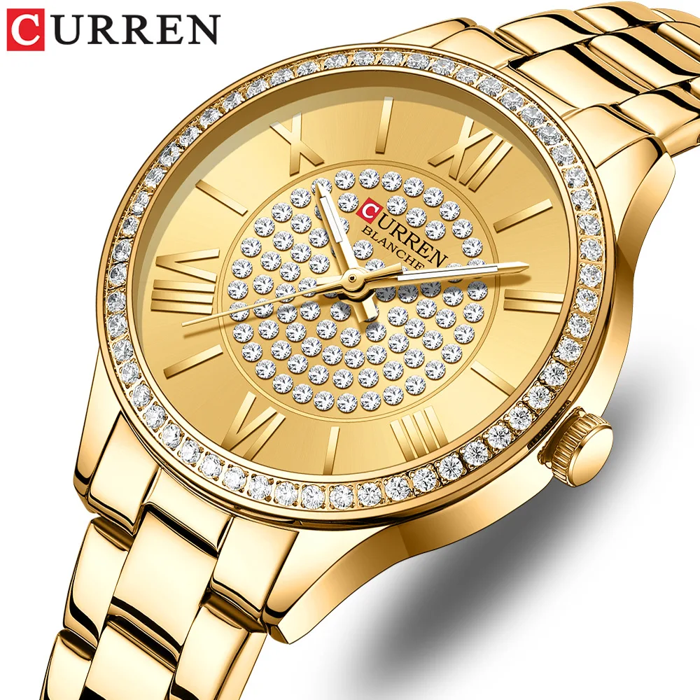 CURREN 9084 Women's Watch Fashion Elegant Stainless Steel Strap Diamond Leisure Quartz Wristwatch for Ladies Gift