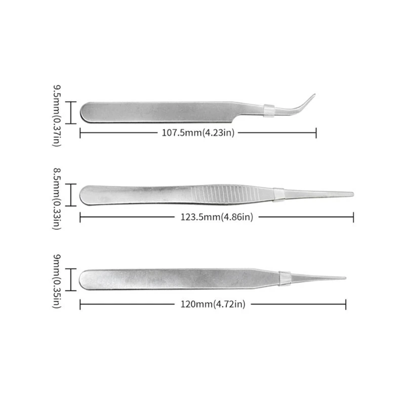 pinças antiestáticas, 3 peças, aço inoxidável, conjunto ferramentas reparo manutenção, ferramenta fabricação