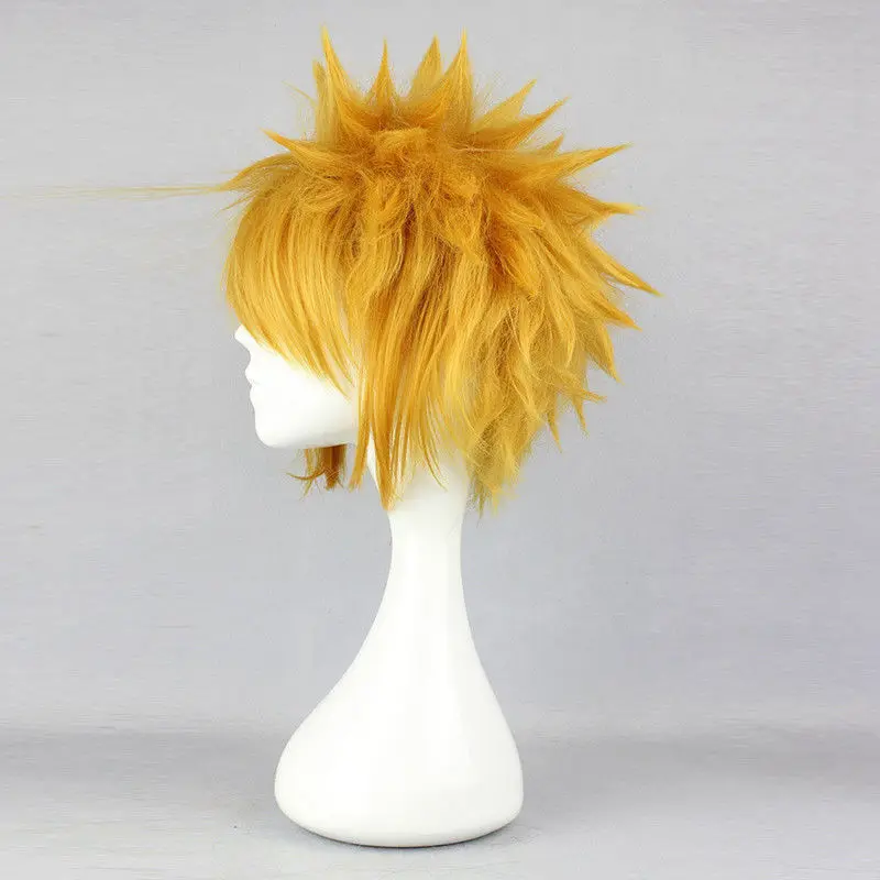 High Quality Anime Akatsuki Uzumaki Cosplay Wig Short Golden Fluffy Shaggy Layered Heat Resistant Synthetic Hair Wigs + WigCap
