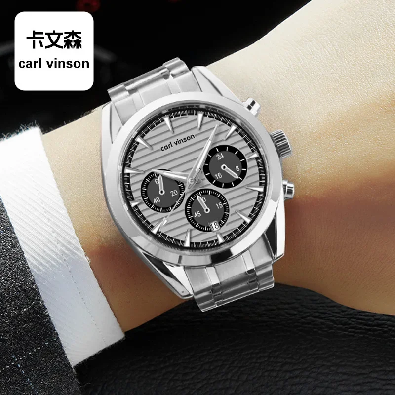 Fashionable Men's Personalized Three Eye Waterproof Watches New Top-level Multifunctional Quartz Watch  timing calendar Men's Wa