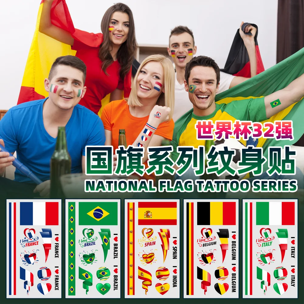 2PCS National Flag Tattoo Stickers world football Top 32 National Flag Marathon Games Fans Party Temporary Stickers