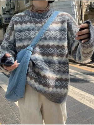 

Универсальный теплый женский трикотаж в стиле ретро, осень-зима, новый свободный вязаный свитер, верхняя одежда для колледжа, Thiened