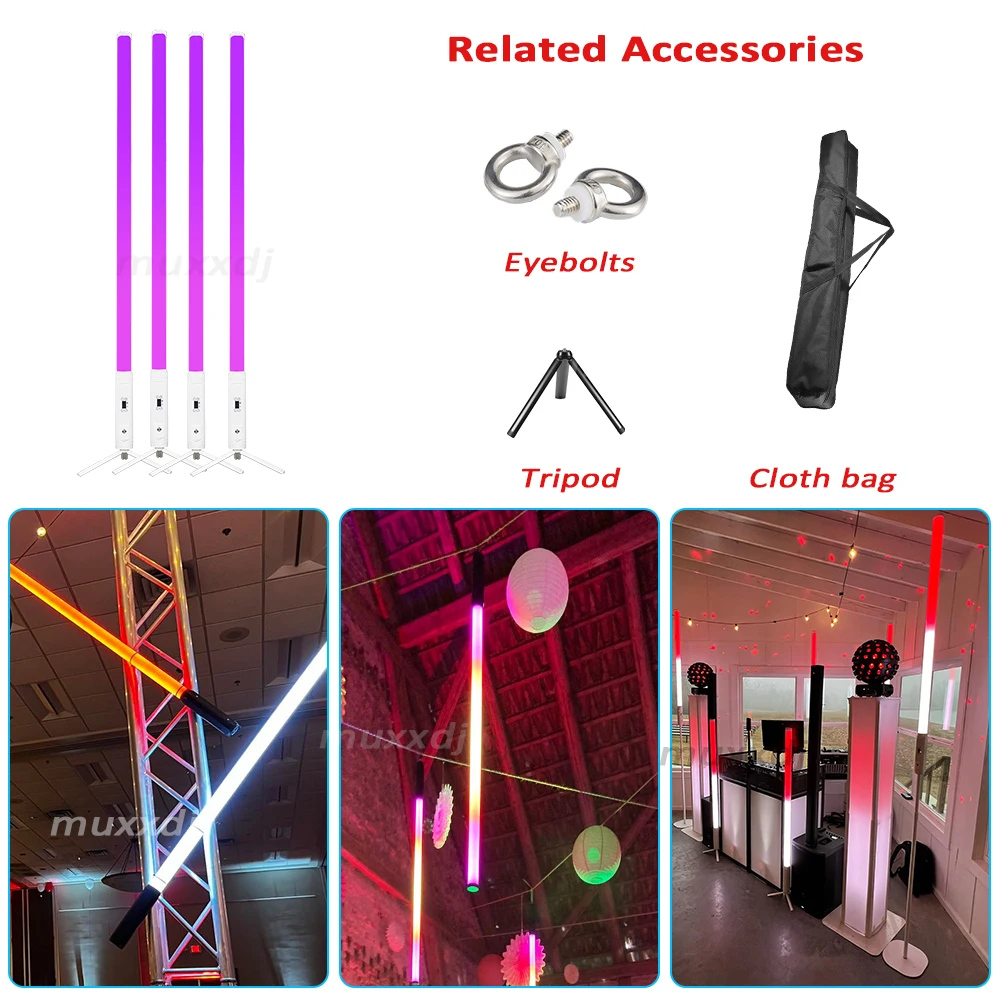 MUXXDJ 4 قطعة 360 بكسل أنابيب الضوء 192*0.2 واط بطارية لاسلكية تعمل بالطاقة تغيير لون المرحلة DJ حفلة الحدث الضوء المحيط #5