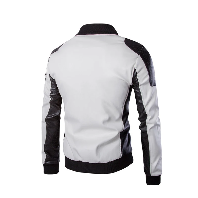 

2023 New Fashionable Men's White Leather Jacket and Coat Pu Color-block Coat M-5XL AYG94
