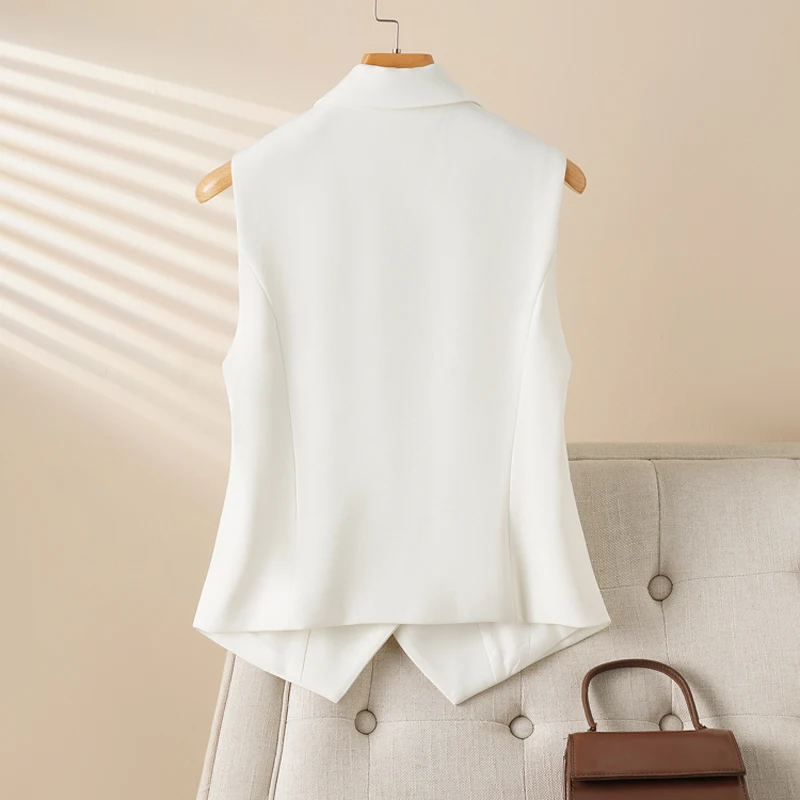 Fashionable White Short Suit Collar Vest for Women, Spring & Fall Style, Workplace Elegant, Slim and Versatile Sleeveless Vest t