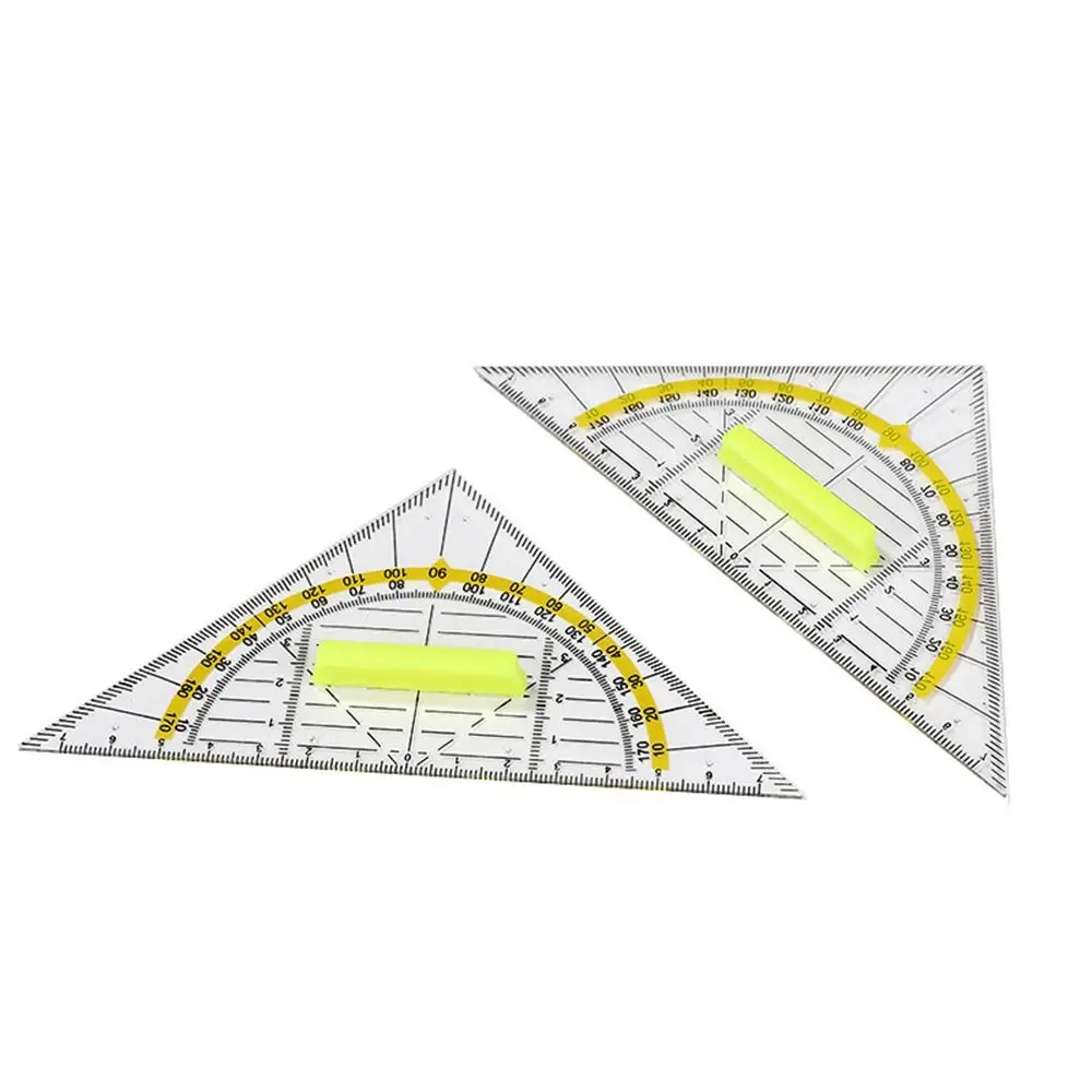 Conjunto de plástico profissional, ferramentas de desenho quadrado, régua triangular transparente, geometria com alça, régua de escala, presente para estudantes