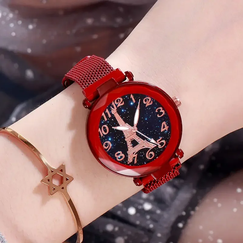 Eiffel Tower Star Watch for Women Simple Luxury Mesh Steel Belt Watch Ladies Dress Party Wristwatch Relógio Feminino Gifts