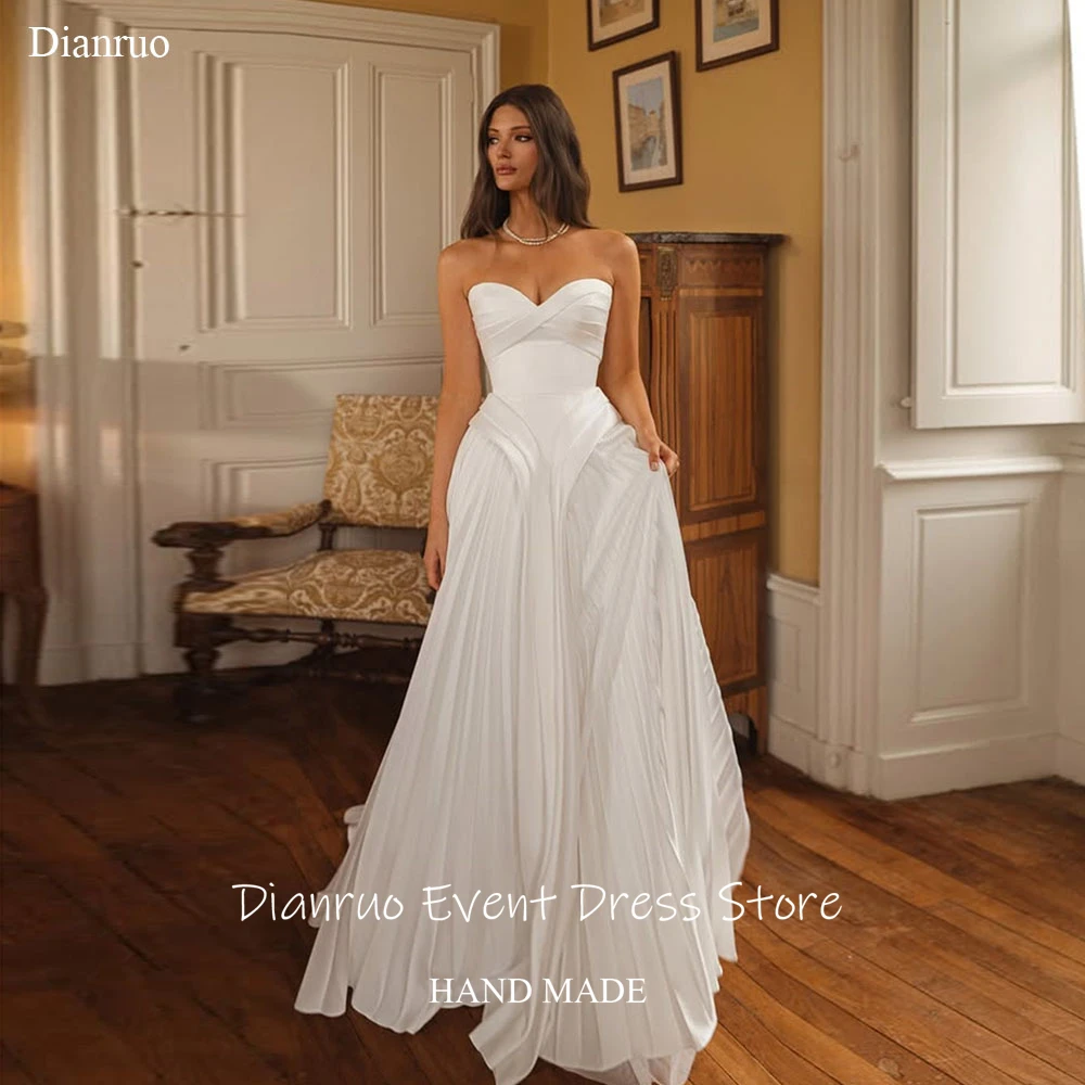 

Dianruo Sweetheart Pleated Wedding Dress Floor Length Sleeveless Vestido De Noiva Sleeveless A Line Evening Dresses Customized