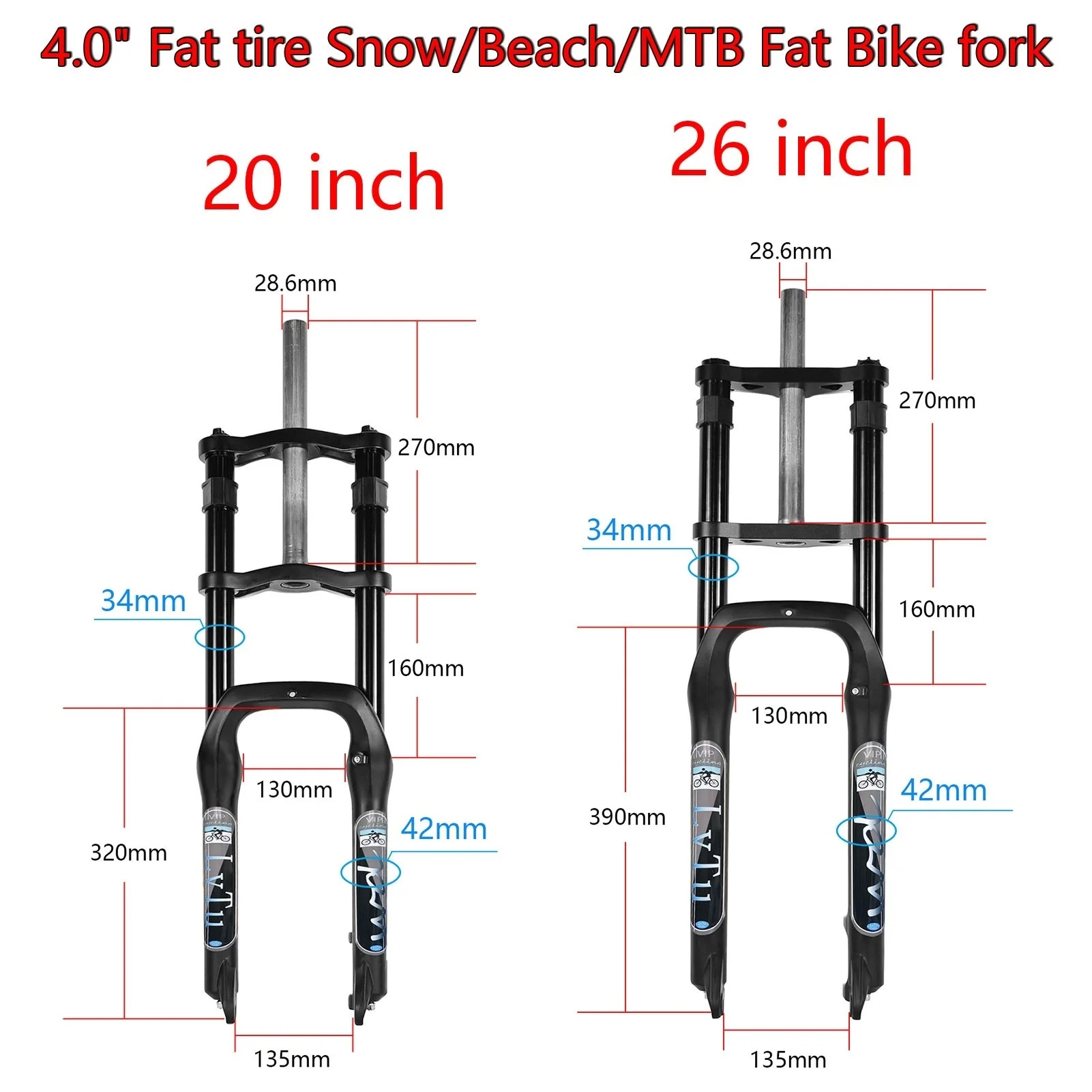 Mountain Bike Suspension Forks, MTB Fat Bike, 4.0 