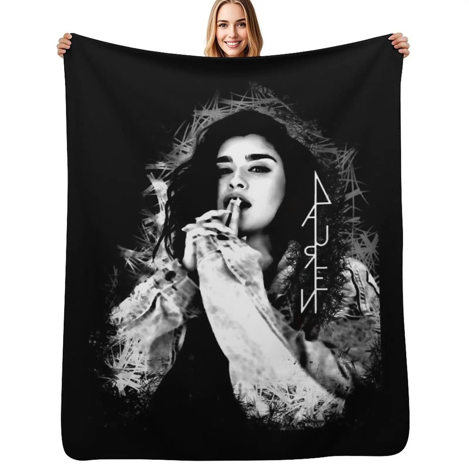 Lauren Jauregui black and white logo Throw Blanket Cozy Sofa Blanket for TV Watching Napping
