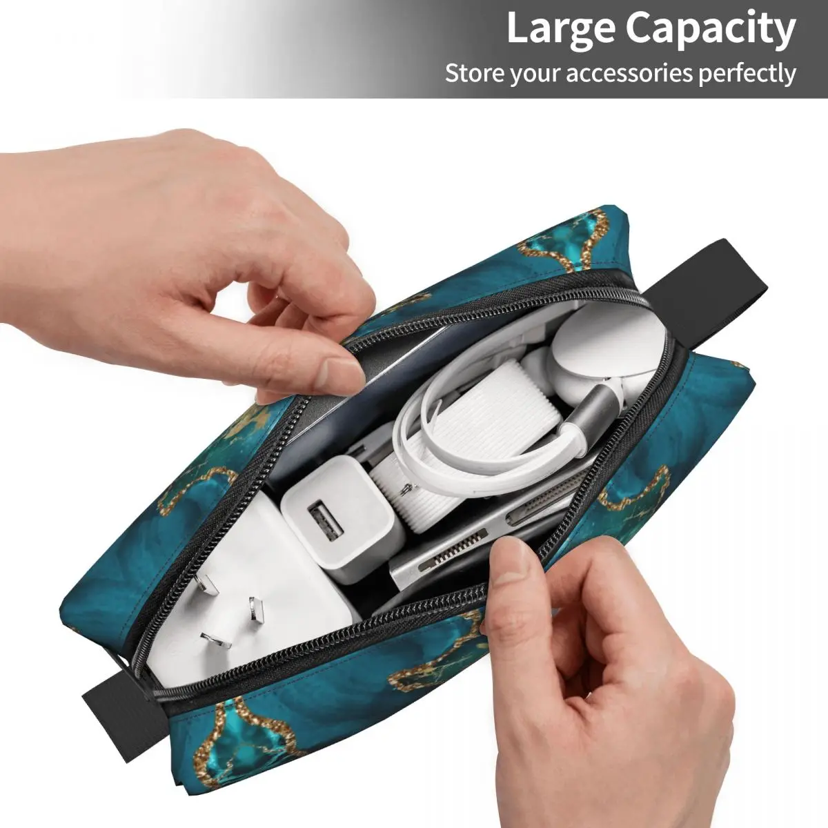 Fashion Marble Teal Agate Pattern Travel Toiletry Bag Women Marble Texture Cosmetic Makeup Bag Beauty Storage Dopp Kit