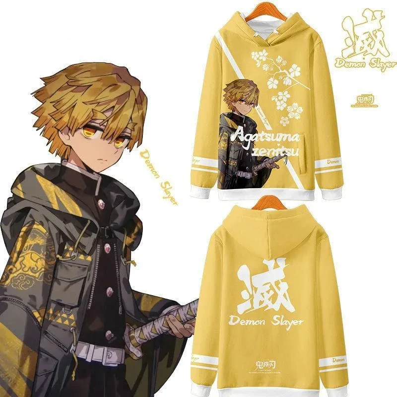 

Demon slayer agatsuma zenitsu japan anime 3d hoodies sweatshirts cosplay printing men women long sleeve hoodie pullover