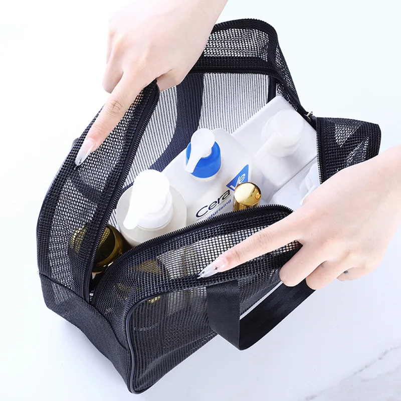 Mesh Men\'s Toiletry Bag Portable Hand-held Bath Storage Cosmetic Bag Black Fitness Bath Pocket Bath Storage Bag