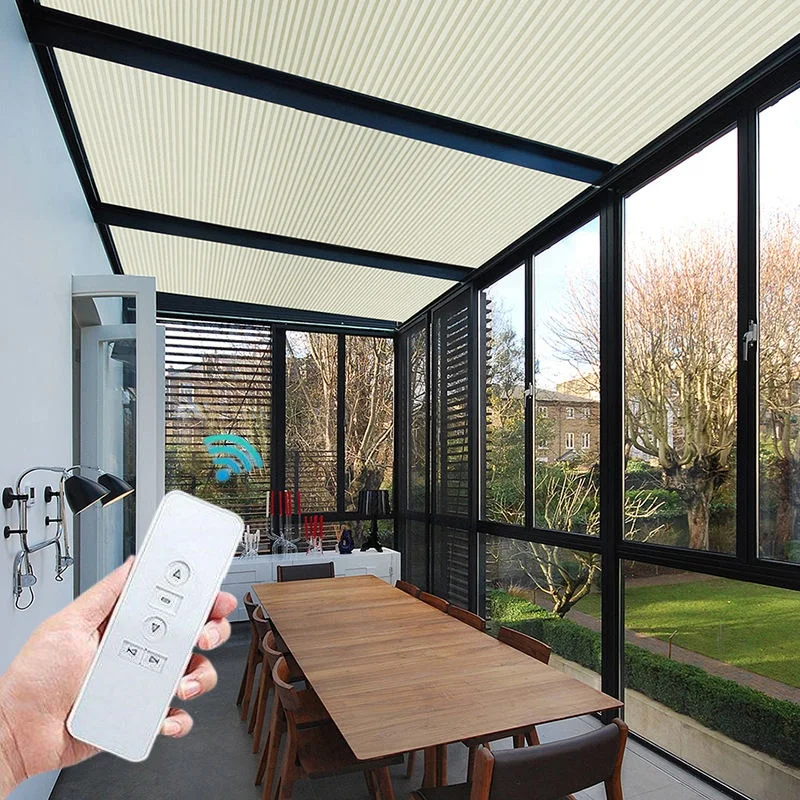 Factory Custom Shades Thermal Fabric 100%Sun Protection Aluminum Alloy Remote Control Electric Skylight Cellular Blinds For Roof