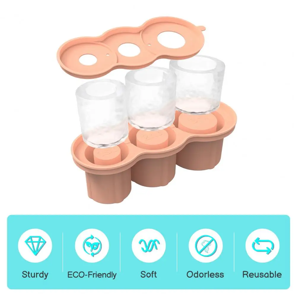 Ice Cup Ice Tray Odorless Ice Cube Maker Silicone Cylinder Cube Tray with Lid for Tumbler Cups Stackable Hollow Mold Easy
