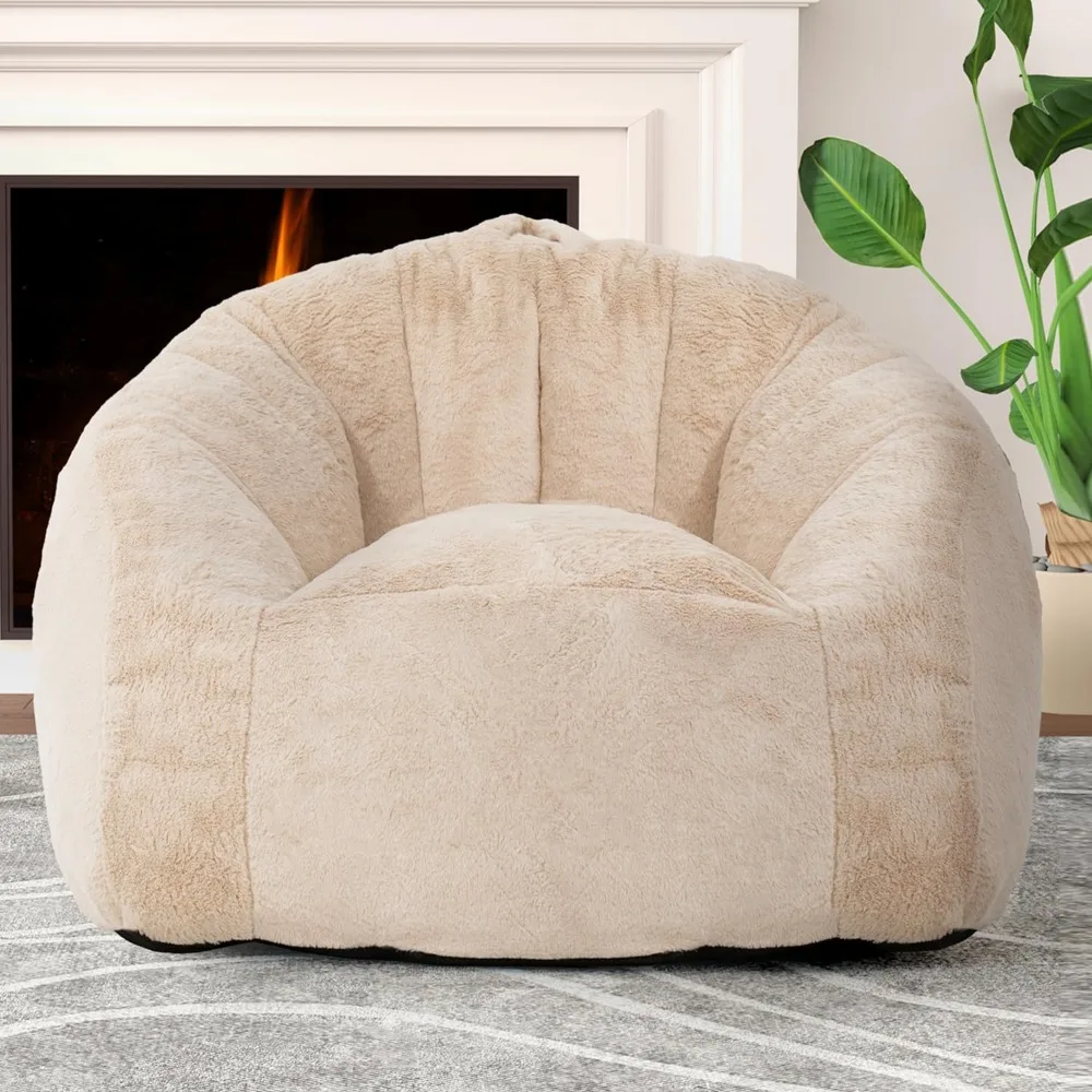 Adults' Large Shell-Shaped Bean Bag Chair with Filled Cushion and Soft Floor Seating