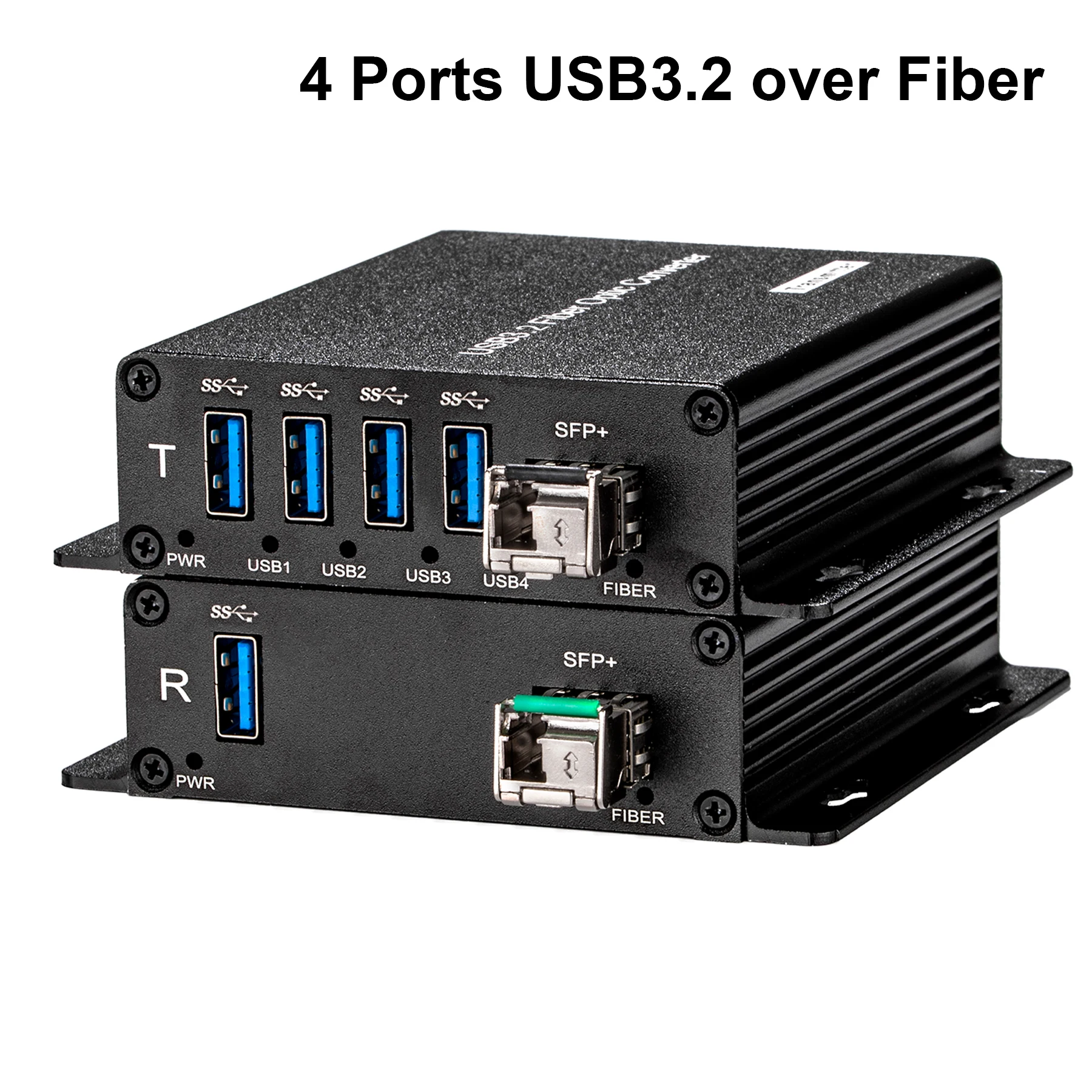 4 Ports Usb 3.2 Usb3.0 Extender Over Fiber Optic Up 250m By Singlemode Fiber 10g Sfp Transceiver Include,a Set