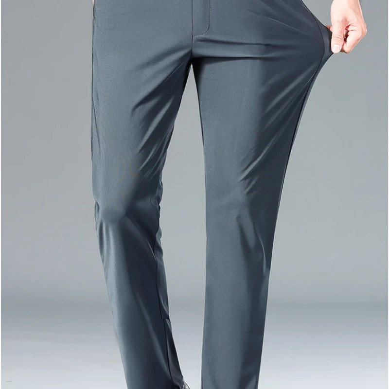 Men Black Casual Pants Stretch Straight Summer Pants Business Baggy Man Adult Clothing Casual Office Thin Slim Fit Solid  New