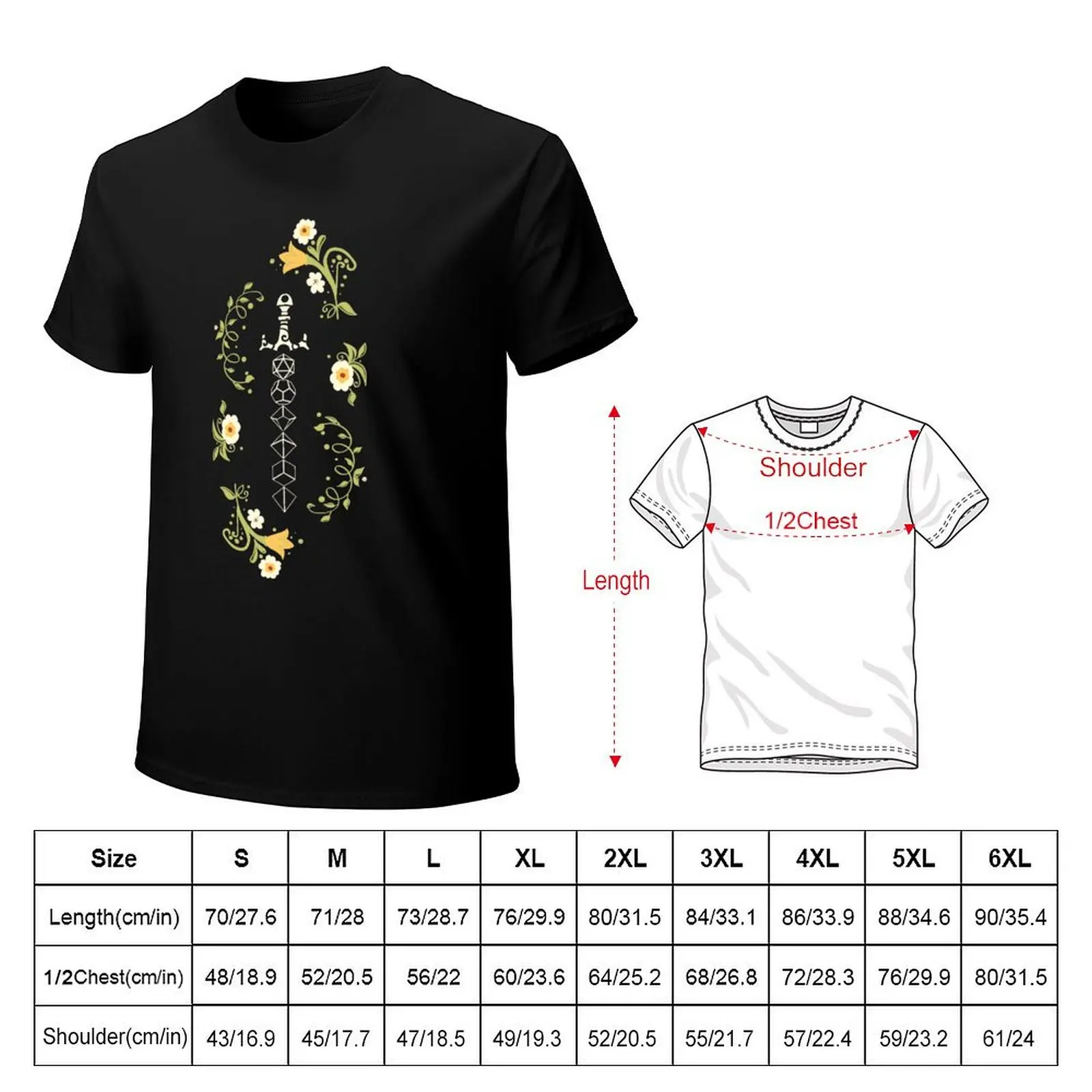 Floral Polyhedral Dice Sword T-Shirt man t shirts graphic T-Shirt