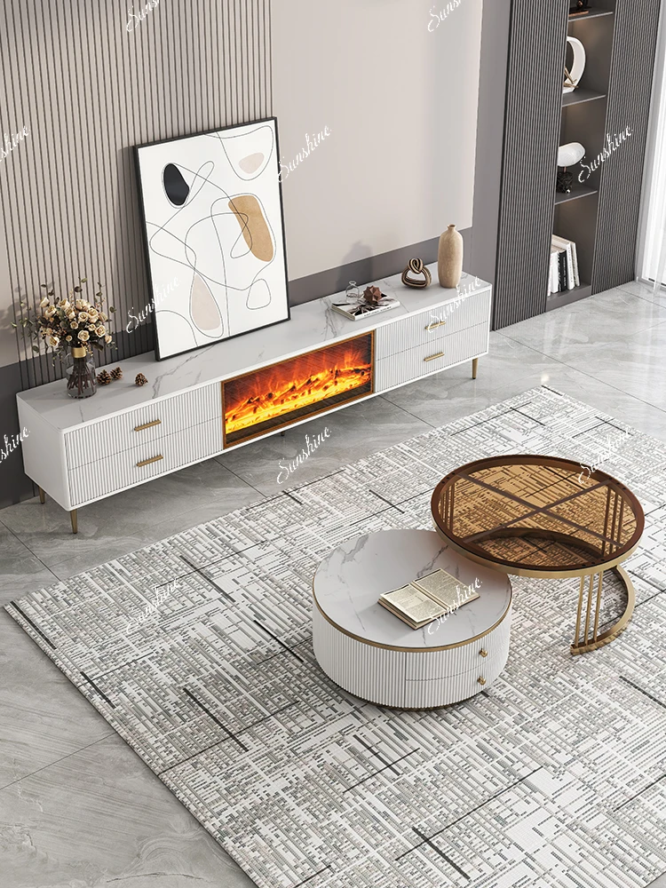 Slate coffee table living room home light luxury modern simple small apartment size round multi-functional telescopic Italian