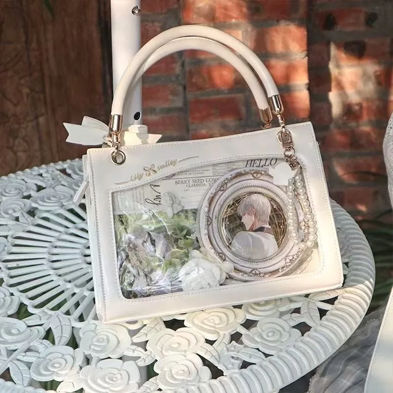 Bow Solid Color Handbag Women Anime Transparent Ita Bag Ladies Square Unique Design Large Capacity Multifunctional Shoulder Bag